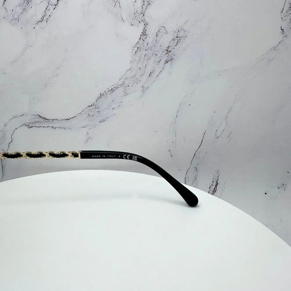 CHANEL Sunglasses Black Gold Chain Arms Interlocking CC Logo Acetate Square New - Picture 7 of 16